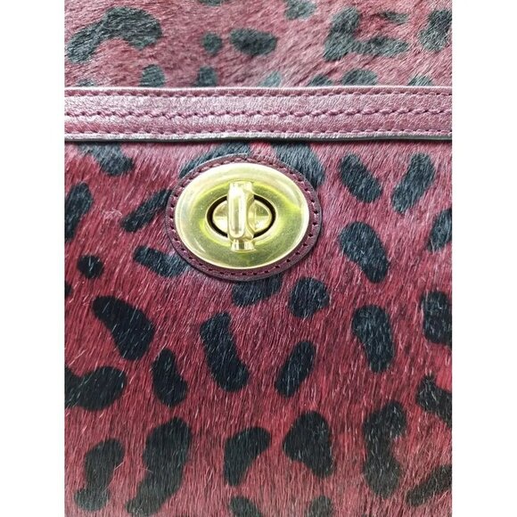 Coach Park Hair Calf turn Lock Flap Satchel in Leopard Oxblood Burgundy  F24986 - Picture 14 of 16